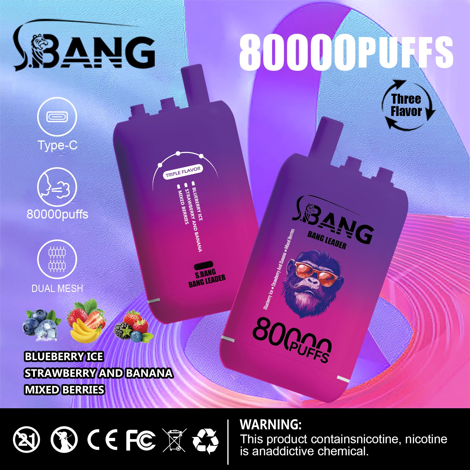 Bang Leader 80000 Puffs Triple-Flavor Disposable Vape - Image 4